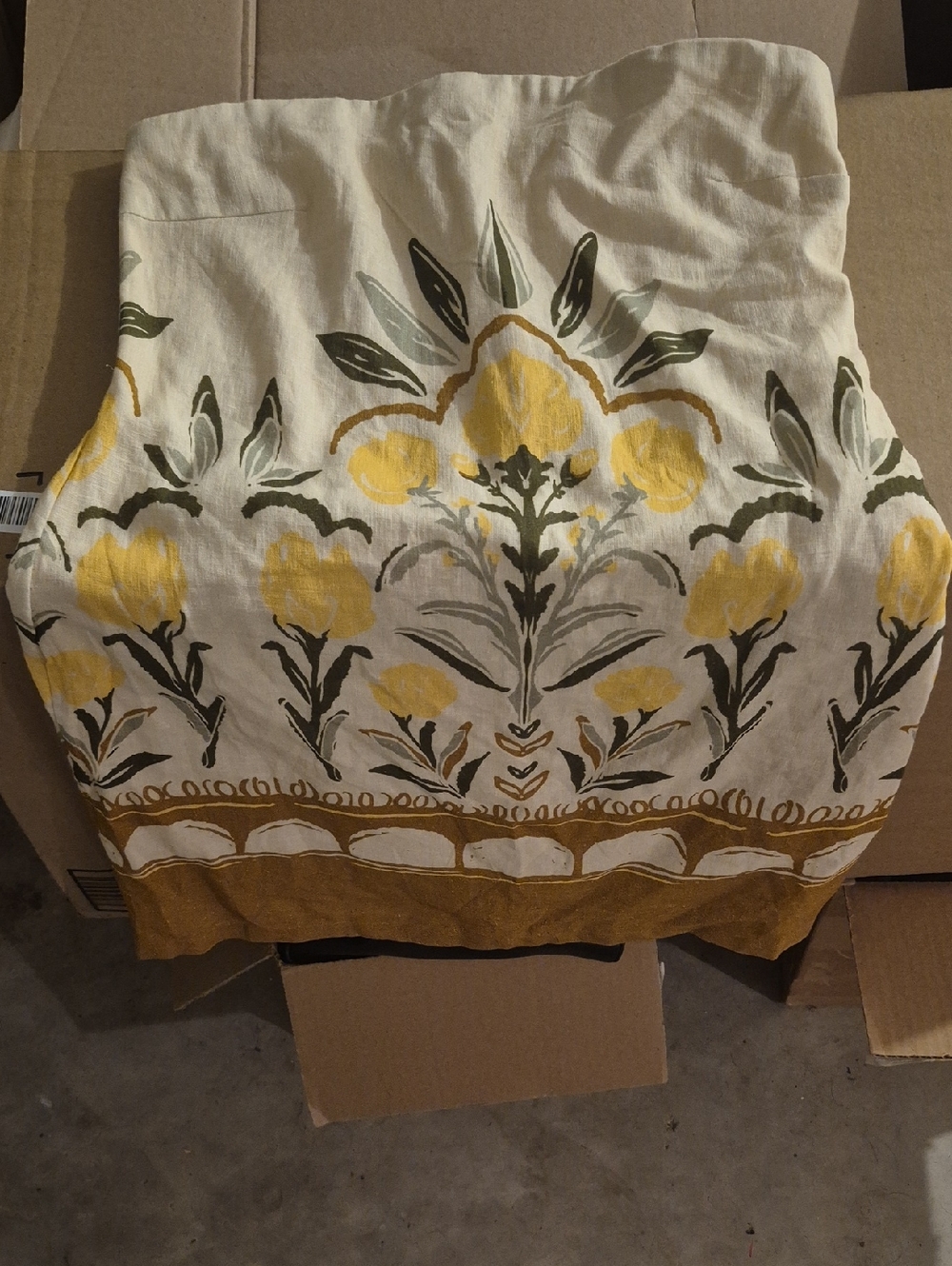 Floral Print Cotton Blend Dress in Yellow and Olive